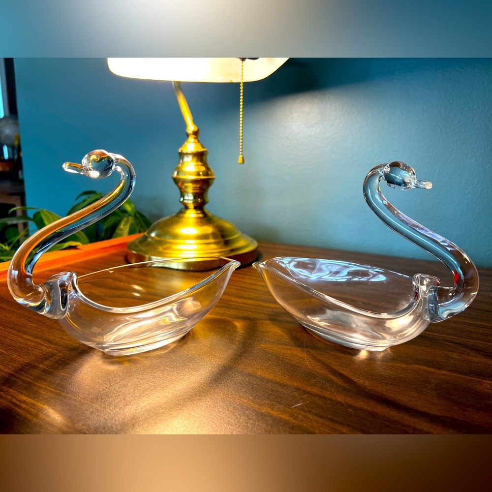 Midcentury Glass Swan Trinket/Candy Dish (set of 2)